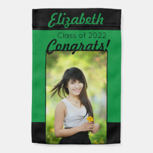 Green & Black Photo Congrats Graduation Party Garden Flag