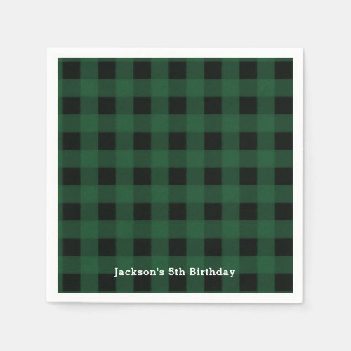 Green Black Plaid Buffalo Checker Pattern Napkins