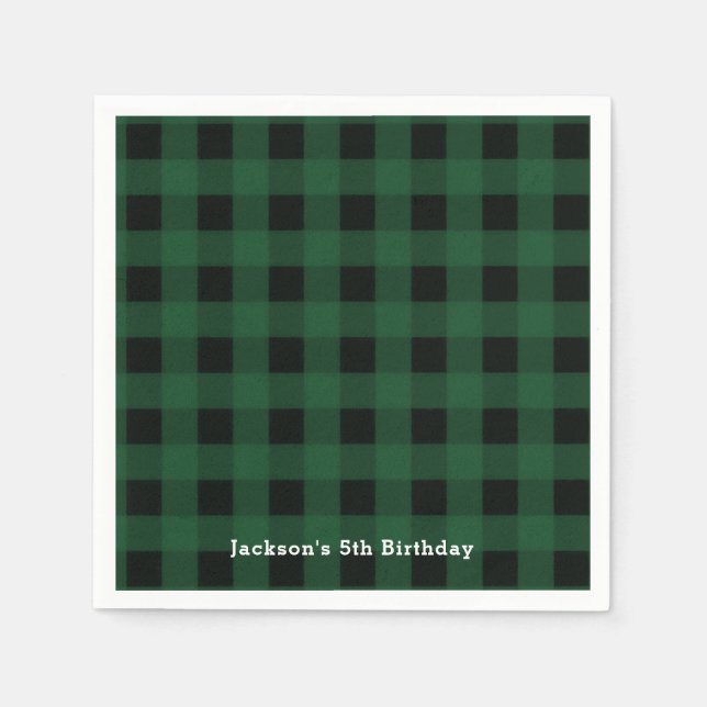 Green Black Plaid Buffalo Checker Pattern Napkins (Front)