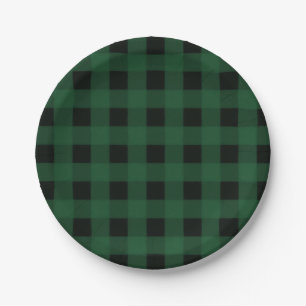 Green Black Plaid Buffalo Checker Pattern Paper Plates