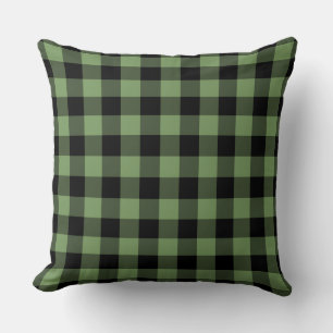 Green Black Plaid Checker Pattern Throw Pillow