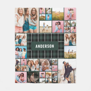 Green black plaid modern minimal pampas 34 photo fleece blanket