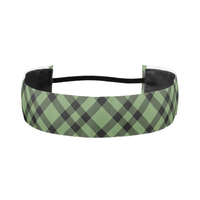 Green Black Plaid Pattern Athletic Headband (Front)