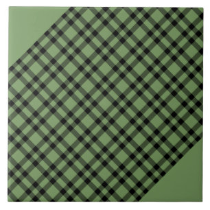 Green Black Plaid Pattern Ceramic Tile