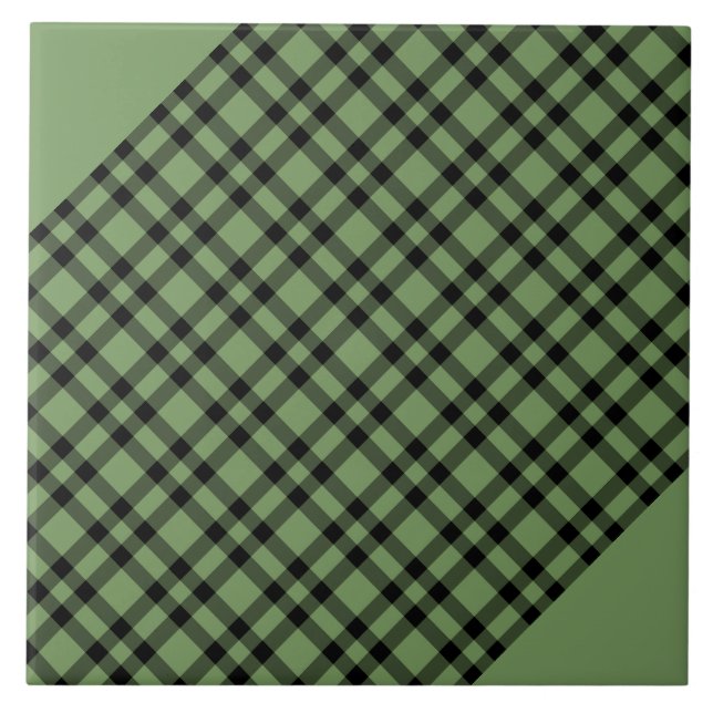 Green Black Plaid Pattern Ceramic Tile (Front)