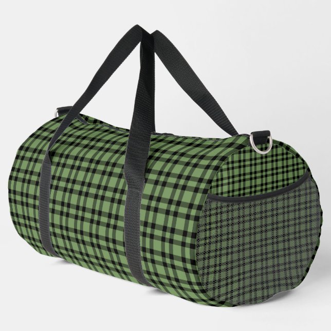 Green Black Plaid Pattern Large Duffle Bag (Right Corner)