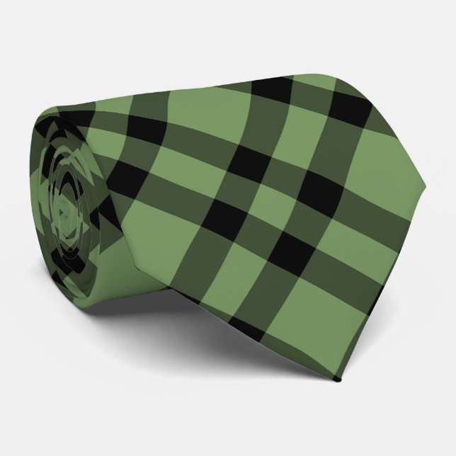 Green Black Plaid Pattern Neck Tie (Rolled)