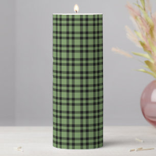 Green Black Plaid Pattern Pillar Candle