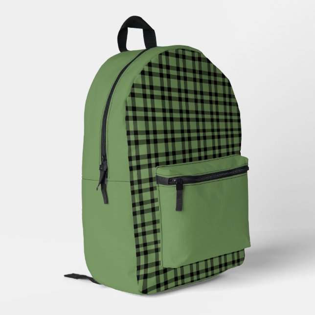 Green Black Plaid Pattern Printed Backpack (Back Corner Left)