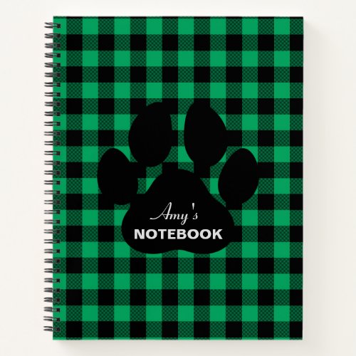 Green Black Plaid Paw Print Notebook Journal