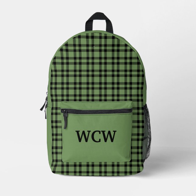 Green Black Plaid Personalize Pattern Printed Backpack (Front)