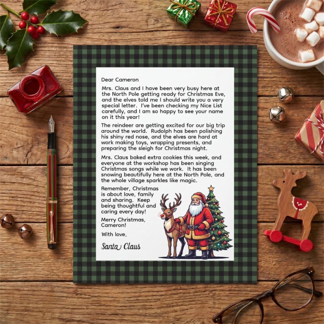 Green & Black Plaid Personalized Letter From Santa (Creator Uploaded)