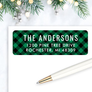 Green Black Plaid Pine Tree Christmas Address Label