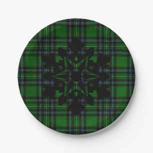 Green Black Plaid rustic snow flake  Paper Plates