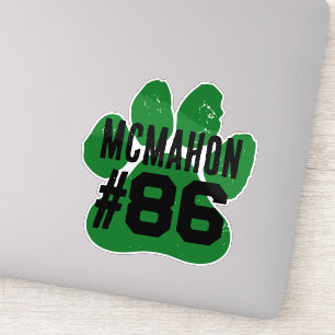 Green & Black Player Number Pawprint Sticker