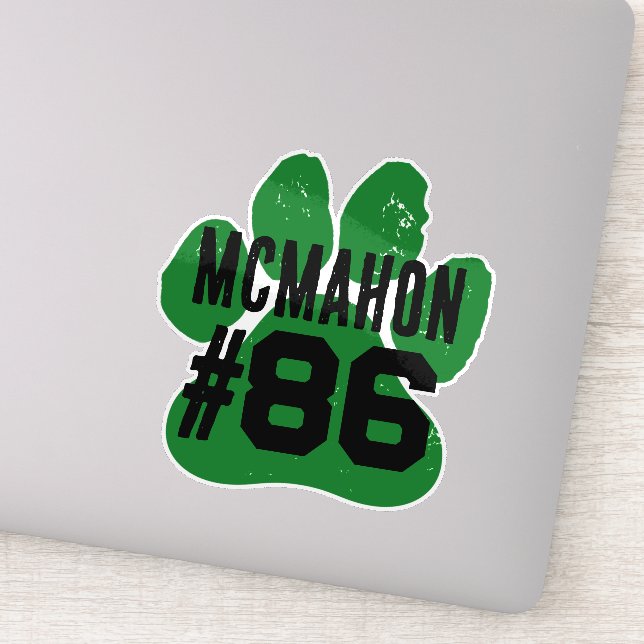 Green & Black Player Number Pawprint Sticker (Detail)
