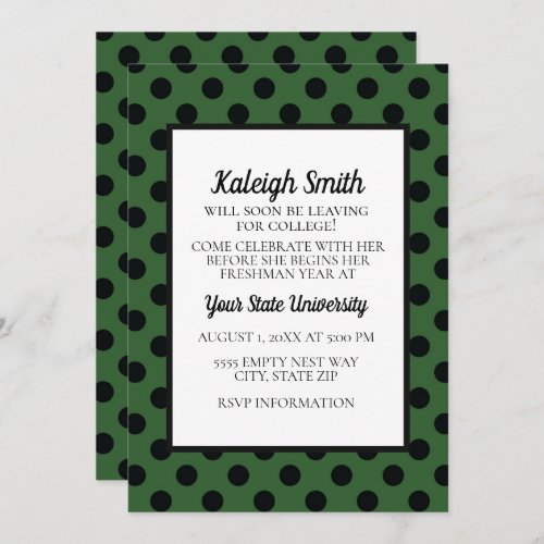 Green Black Polka Dots College Trunk Party Invitation