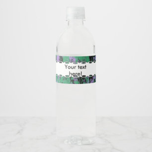 Green black purple texture water bottle label