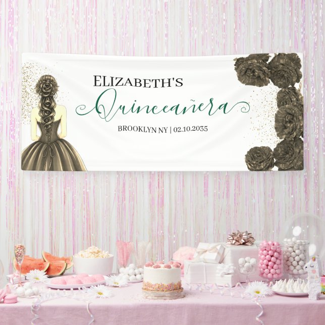 Green & Black Quinceañera Custom Welcome Banner (Party)