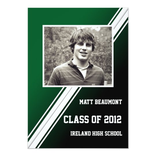 Green Black Racing Stripe Photo Graduation Card