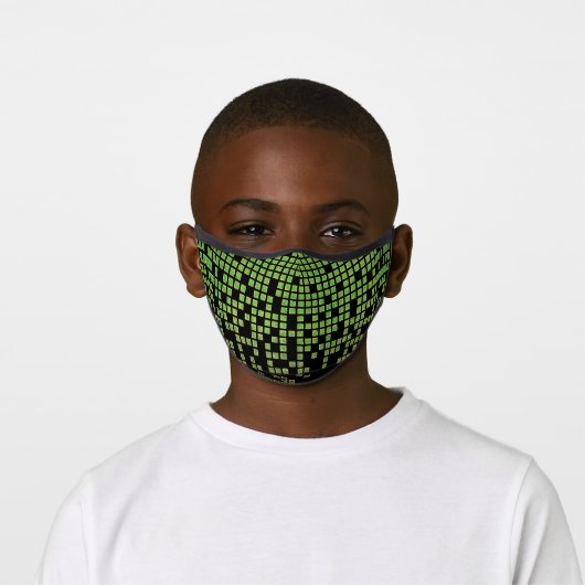Green Black Raining 8-bit Computer Pixels Kids Premium Face Mask (Worn)
