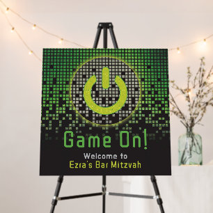 Green Black Raining Pixels Video Game Bar Mitzvah  Foam Board