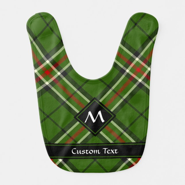 Green, Black, Red and White Tartan Baby Bib (Front)