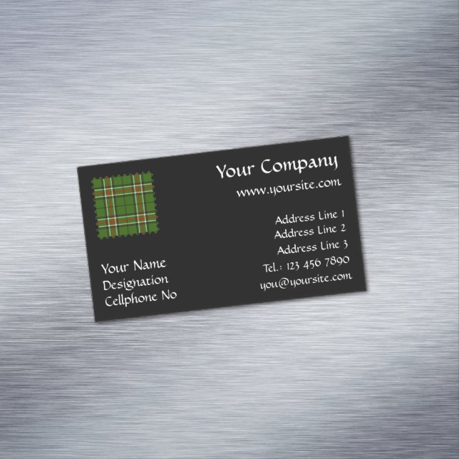 Green, Black, Red and White Tartan Business Card Magnet (In Situ)