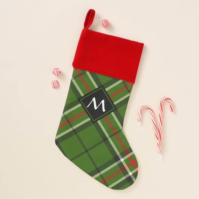 Green, Black, Red and White Tartan Christmas Stocking (Front)
