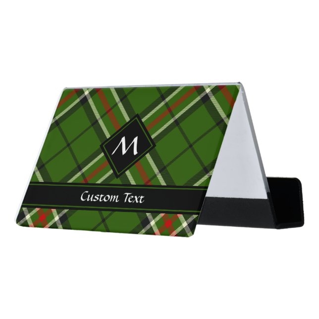 Green, Black, Red and White Tartan Desk Business Card Holder (Angled Back)