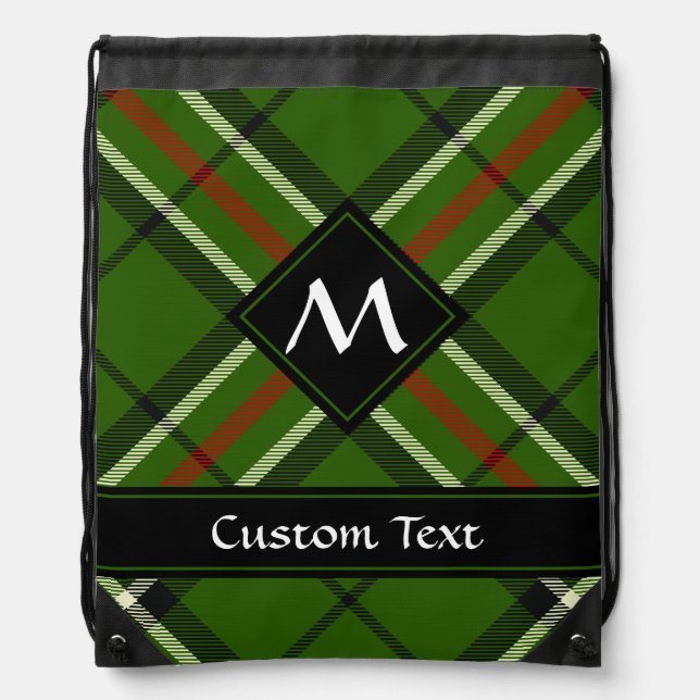 Green, Black, Red and White Tartan Drawstring Bag (Front)