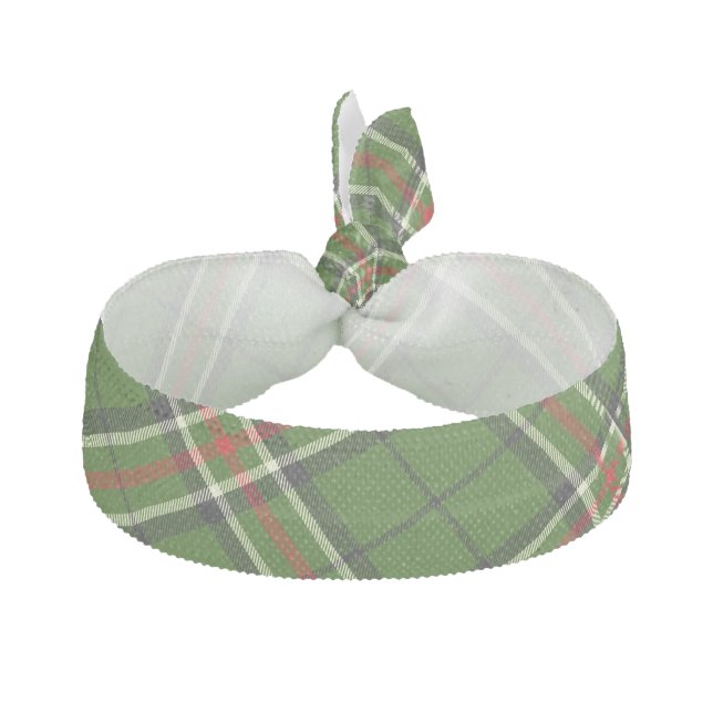 Green, Black, Red and White Tartan Elastic Hair Tie (Front)