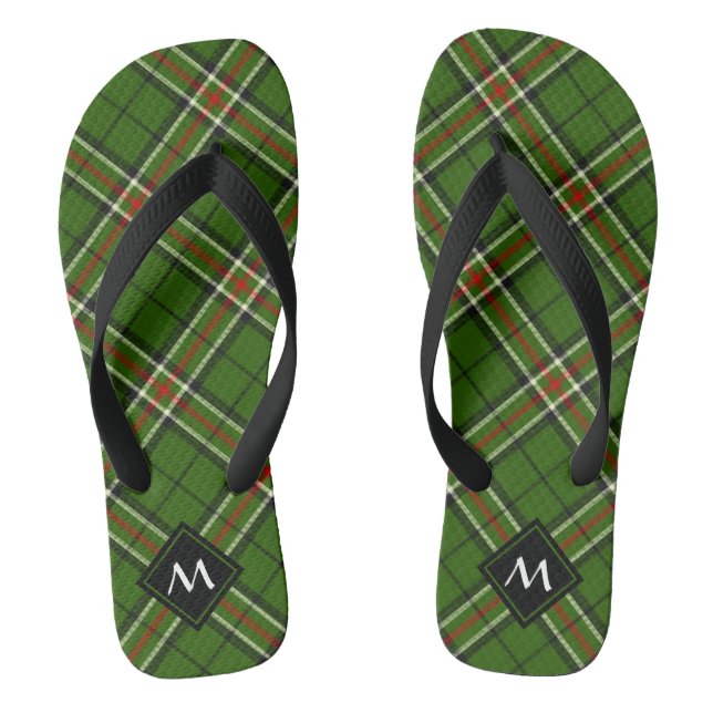 Green, Black, Red and White Tartan Flip Flops (Footbed)
