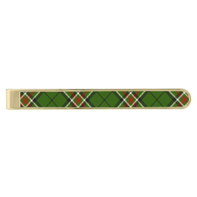 Green, Black, Red and White Tartan Gold Finish Tie Bar (Front)