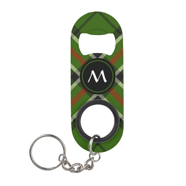 Green, Black, Red and White Tartan Keychain Bottle Opener (Front)