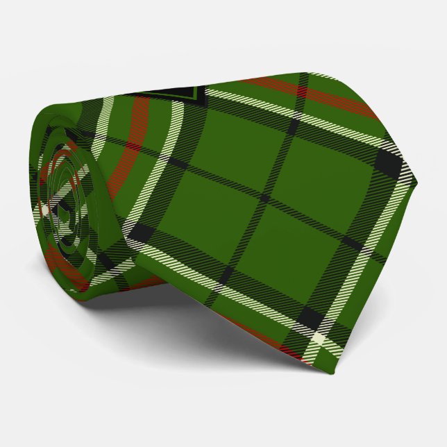 Green, Black, Red and White Tartan Neck Tie (Rolled)