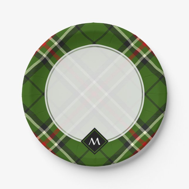 Green, Black, Red and White Tartan Paper Plates (Front)