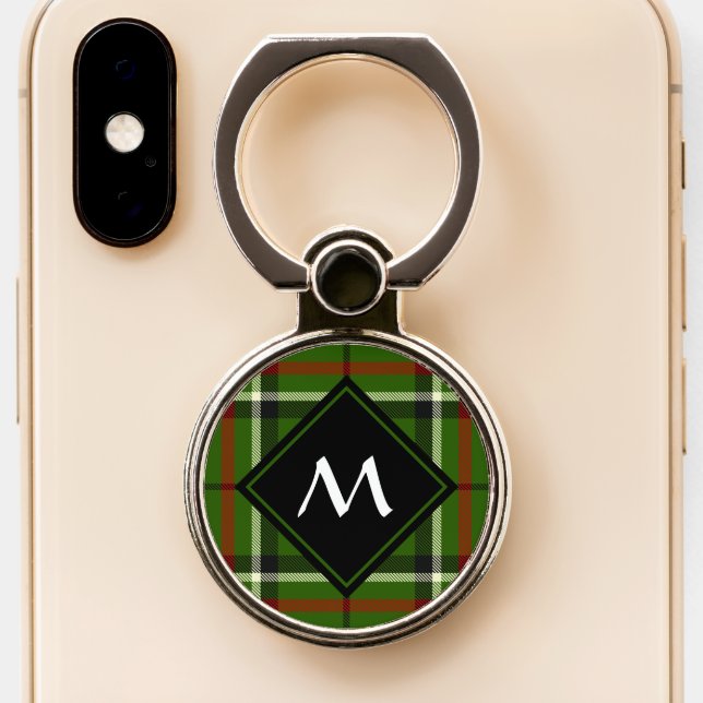 Green, Black, Red and White Tartan Phone Ring Stand (Close Up)