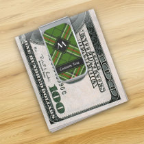 Green, Black, Red and White Tartan Silver Finish Money Clip