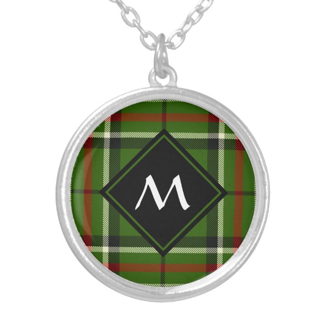 Green, Black, Red and White Tartan Silver Plated Necklace (Front)