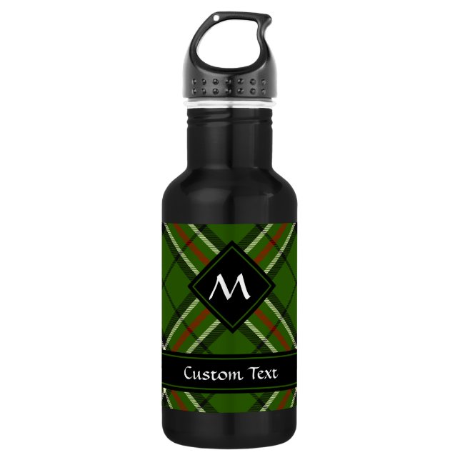 Green, Black, Red and White Tartan Stainless Steel Water Bottle (Front)