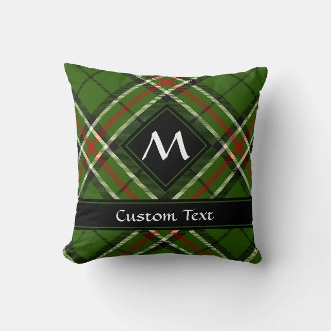 Green, Black, Red and White Tartan Throw Pillow (Front)