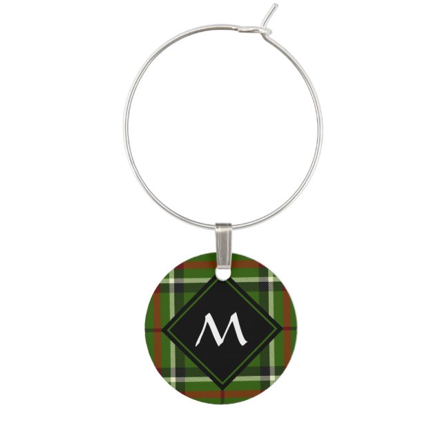 Green, Black, Red and White Tartan Wine Charm (Front)