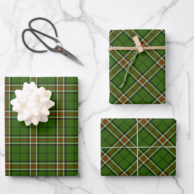 Green, Black, Red and White Tartan Wrapping Paper Sheets (Front)