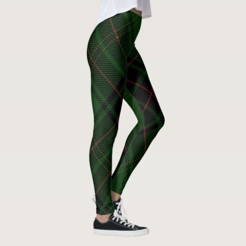 Green Black Red Trendy Diagonal Tartan Plaid Leggings