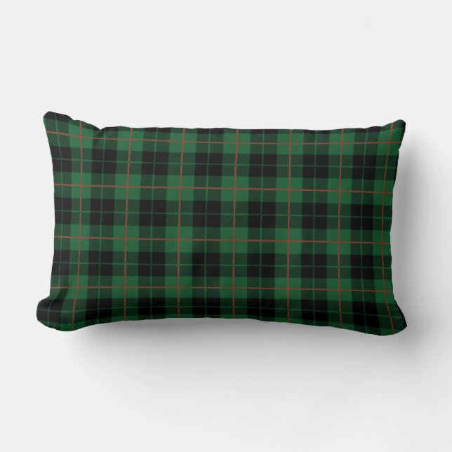Green Black Red Watch Plaid, Tartan Plaid Lumbar Pillow (Front)