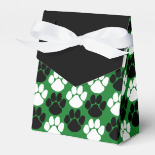 Green & Black Repeating Pawprint Gift Favor Boxes