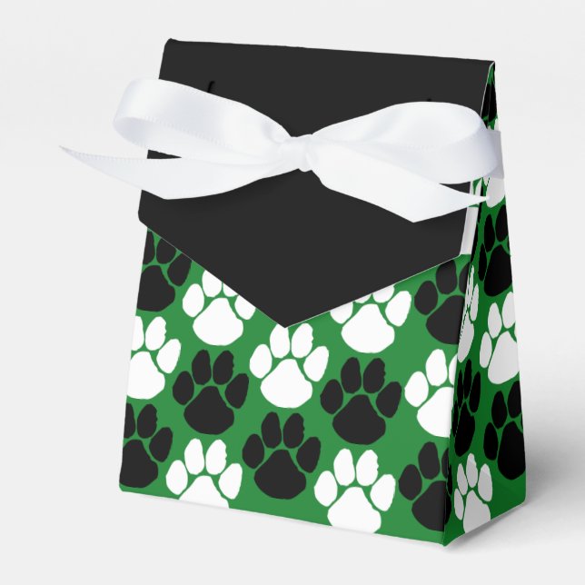Green & Black Repeating Pawprint Gift Favor Boxes (Front Side)