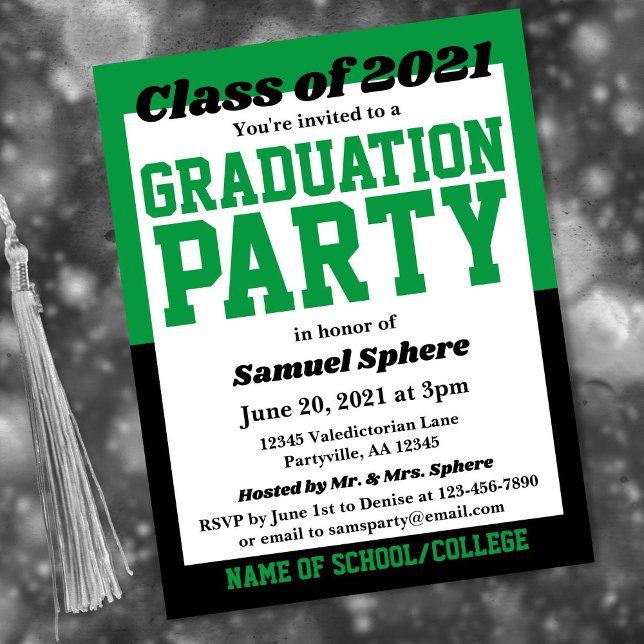Green Black School Colors Graduation Invitation (Creator Uploaded)