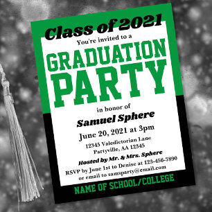 Green Black School Colors Graduation Invitation